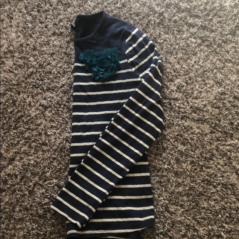 Navy and white stripped girls top with teal heart